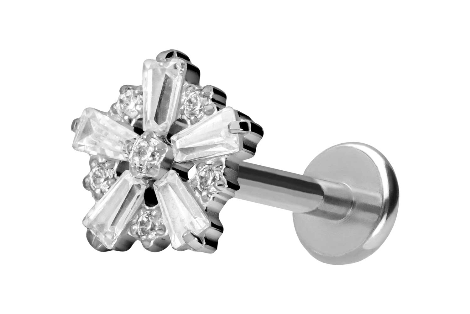 Titan Labret Piercing mit Push Fit SCHNEEFLOCKE